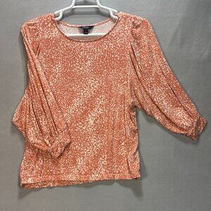 SIMPLY VERA VERA WANG Women's Large Coral White Abstract Print Long Sleeve Blous
